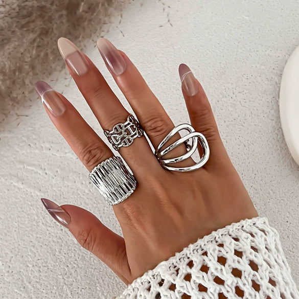 Wholesale Metal Geometric Wide Face Ring For Women With Electroplating Treatment