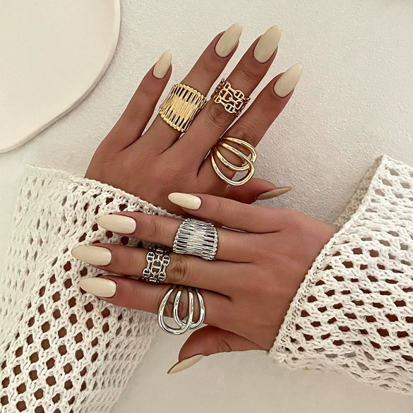Wholesale Metal Geometric Wide Face Ring For Women With Electroplating Treatment
