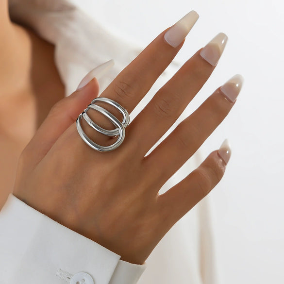 Wholesale Metal Geometric Wide Face Ring For Women With Electroplating Treatment