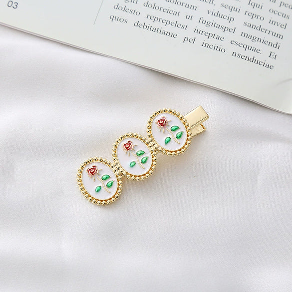 Wholesale Metal Gold Inlaid Rose Duckbill Clip Hair Accessories For Girls Retro Elegant Fashion Ol Style