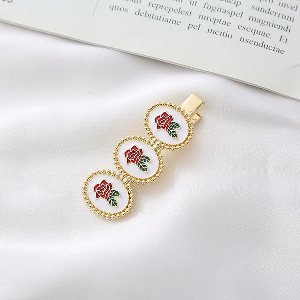 Wholesale Metal Gold Inlaid Rose Duckbill Clip Hair Accessories For Girls Retro Elegant Fashion Ol Style