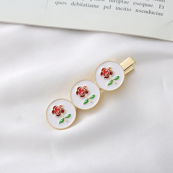 Wholesale Metal Gold Inlaid Rose Duckbill Clip Hair Accessories For Girls Retro Elegant Fashion Ol Style