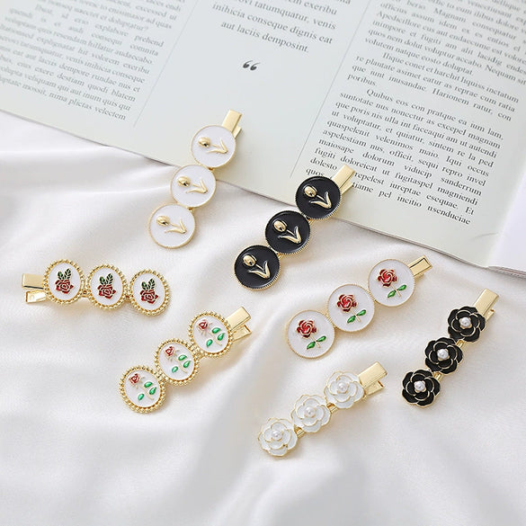 Wholesale Metal Gold Inlaid Rose Duckbill Clip Hair Accessories For Girls Retro Elegant Fashion Ol Style