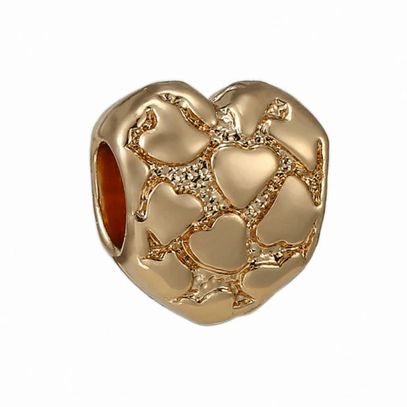 Wholesale Metal Gold Plated Hollow Heartshaped Diamond Beads With Totem Pattern String Decoration For Women