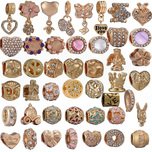 Wholesale Metal Gold Plated Hollow Heartshaped Diamond Beads With Totem Pattern String Decoration For Women