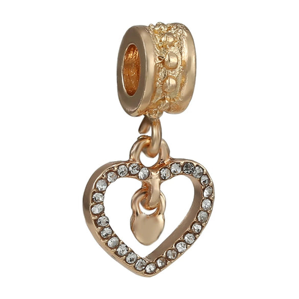 Wholesale Metal Gold Plated Hollow Heartshaped Diamond Beads With Totem Pattern String Decoration For Women