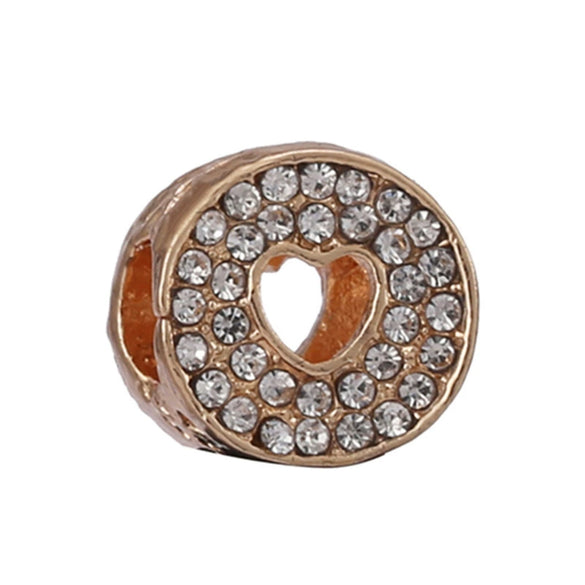 Wholesale Metal Gold Plated Hollow Heartshaped Diamond Beads With Totem Pattern String Decoration For Women