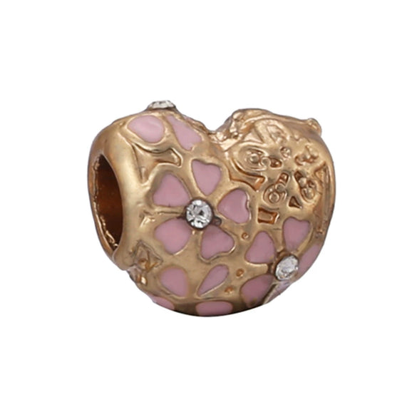 Wholesale Metal Gold Plated Hollow Heartshaped Diamond Beads With Totem Pattern String Decoration For Women