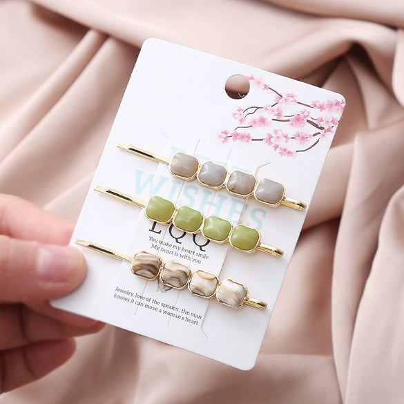 Wholesale Metal Hair Accessories Electroplated Imitation Natural Stone Bangs Clip Side Clip Set For Women