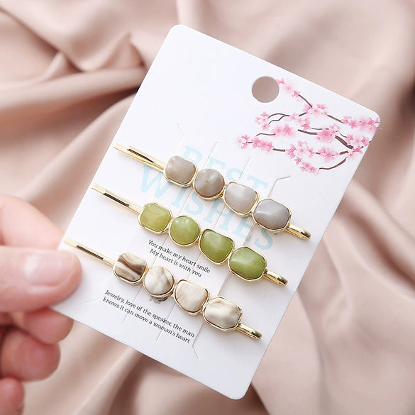 Wholesale Metal Hair Accessories Electroplated Imitation Natural Stone Bangs Clip Side Clip Set For Women