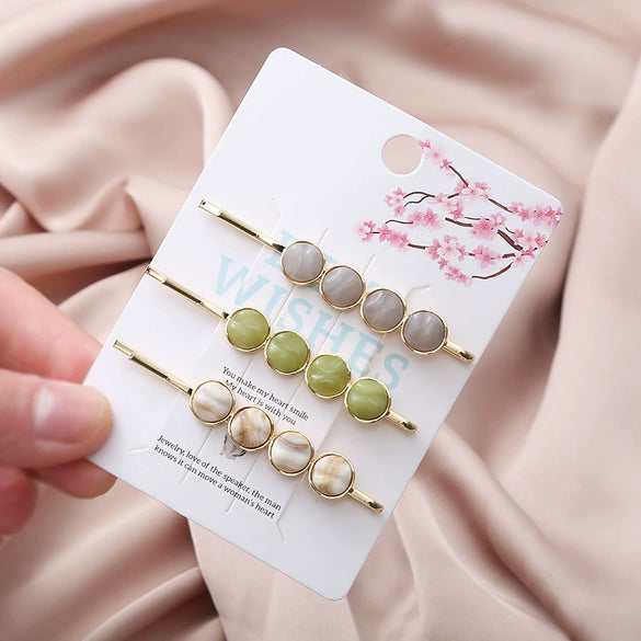 Wholesale Metal Hair Accessories Electroplated Imitation Natural Stone Bangs Clip Side Clip Set For Women