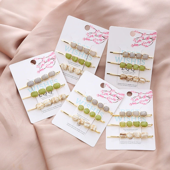 Wholesale Metal Hair Accessories Electroplated Imitation Natural Stone Bangs Clip Side Clip Set For Women