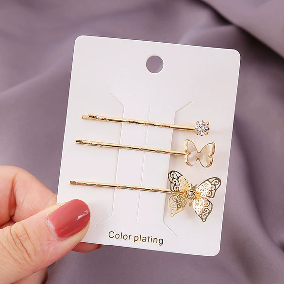 Wholesale Metal Hairpin With Cartoon Style And Animal Shape Electroplating Manual Process Pearl And Butterfly Design For Women