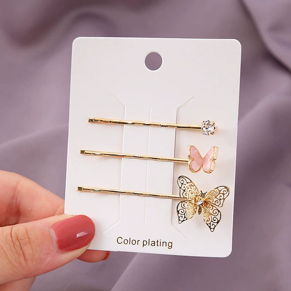 Wholesale Metal Hairpin With Cartoon Style And Animal Shape Electroplating Manual Process Pearl And Butterfly Design For Women