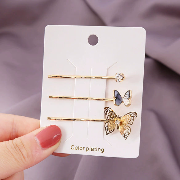 Wholesale Metal Hairpin With Cartoon Style And Animal Shape Electroplating Manual Process Pearl And Butterfly Design For Women