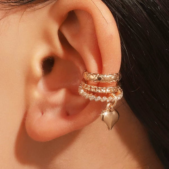 Wholesale Metal Heart Shape Zircon Electroplated Women's Love Ear Clip Earrings