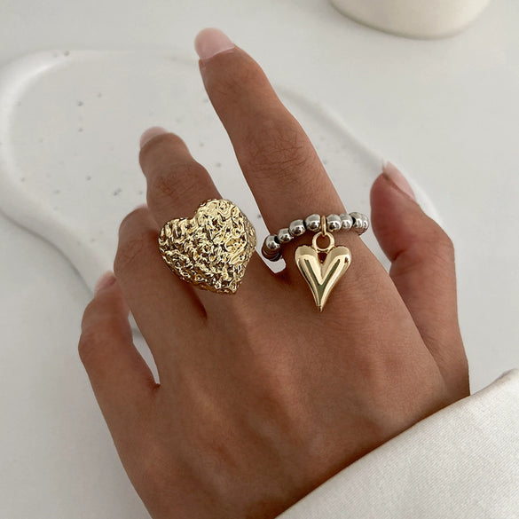Wholesale Metal Heart Shaped Beaded Ring With Electroplating Design