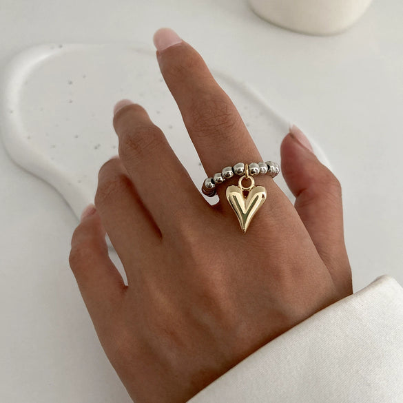 Wholesale Metal Heart Shaped Beaded Ring With Electroplating Design