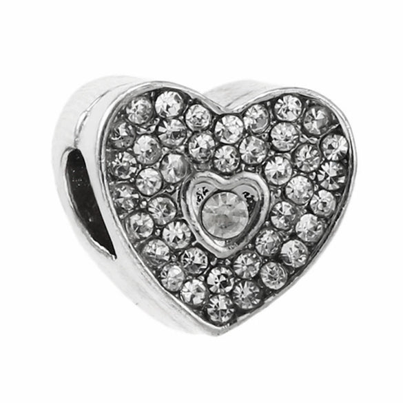 Wholesale Metal Heart Shaped Crystal Pendant With Totem Pattern Electroplated Bracelet Accessories
