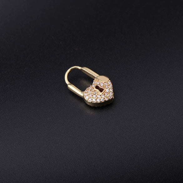 Wholesale Metal Heartshaped Doublesided Zircon Love Lock Earring Jewelry With Electroplating