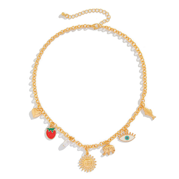 Wholesale Metal Heartshaped Geometric Multieyes Tassel Collarbone Necklace For Women With Electroplating