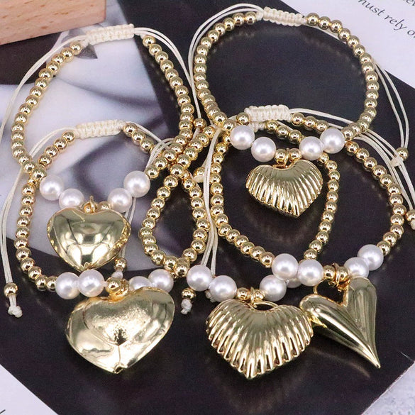 Wholesale Metal Heartshaped Handwoven Beaded Bracelet Jewelry