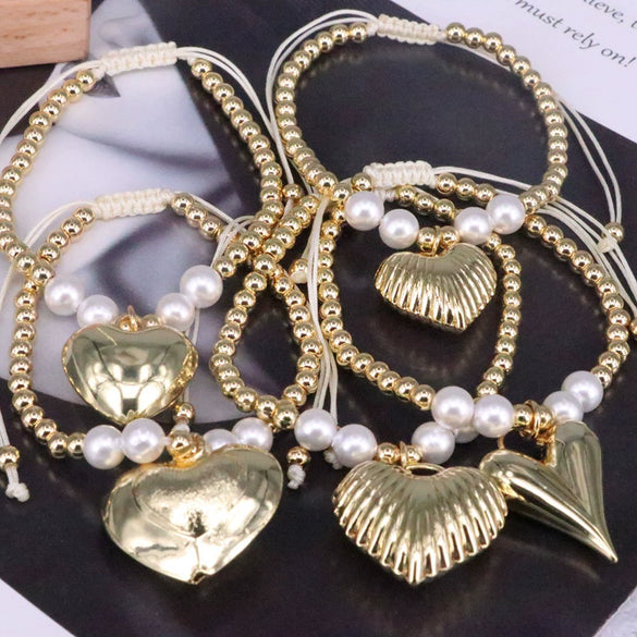 Wholesale Metal Heartshaped Handwoven Beaded Bracelet Jewelry