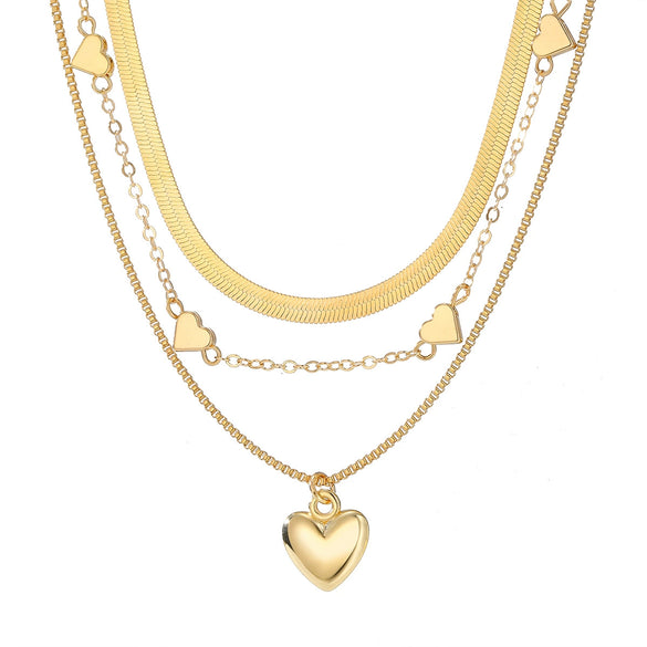 Wholesale Metal Heartshaped Snake Bone Chain Retro Geometric Threedimensional Love Multilayered Necklace For Women With Electroplating