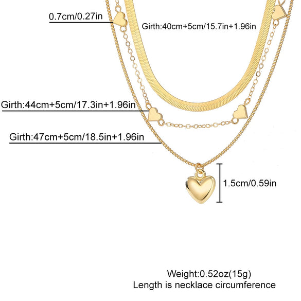 Wholesale Metal Heartshaped Snake Bone Chain Retro Geometric Threedimensional Love Multilayered Necklace For Women With Electroplating