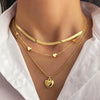 Wholesale Metal Heartshaped Snake Bone Chain Retro Geometric Threedimensional Love Multilayered Necklace For Women With Electroplating