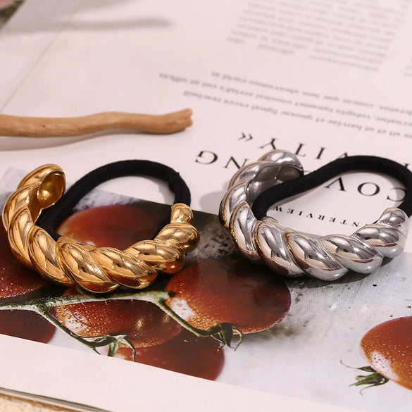 Wholesale Metal High Elastic Geometric Hair Ring 18K Gold Plated