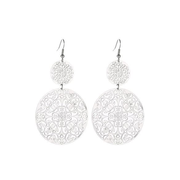 Wholesale Metal Hollow Flower Earrings With Geometric Pattern Retro Bohemian Style Electroplated