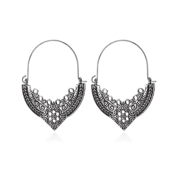 Wholesale Metal Hollow Flower Earrings With Geometric Pattern Retro Bohemian Style Electroplated