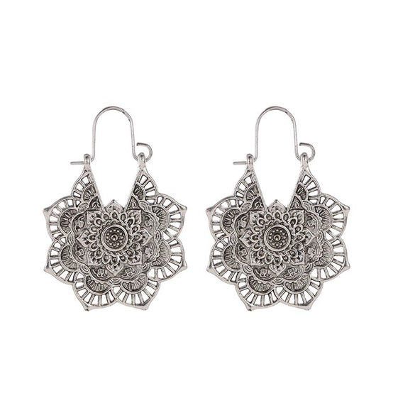 Wholesale Metal Hollow Flower Earrings With Geometric Pattern Retro Bohemian Style Electroplated