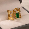 Wholesale Metal Imitation Emerald Inlaid Zircon Geometric Ring For Women Retro Fashion Style Copper Material Electroplating Treatment