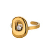 Wholesale Metal Imitation Emerald Inlaid Zircon Geometric Ring For Women Retro Fashion Style Copper Material Electroplating Treatment