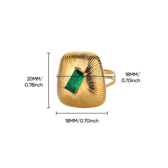 Wholesale Metal Imitation Emerald Inlaid Zircon Geometric Ring For Women Retro Fashion Style Copper Material Electroplating Treatment