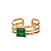 Wholesale Metal Imitation Emerald Inlaid Zircon Geometric Ring For Women Retro Fashion Style Copper Material Electroplating Treatment