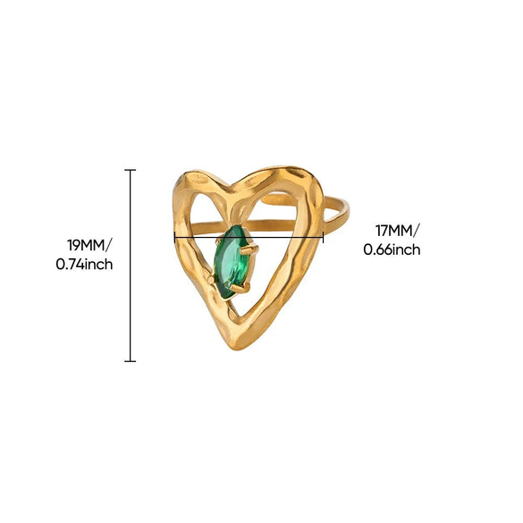 Wholesale Metal Imitation Emerald Inlaid Zircon Geometric Ring For Women Retro Fashion Style Copper Material Electroplating Treatment