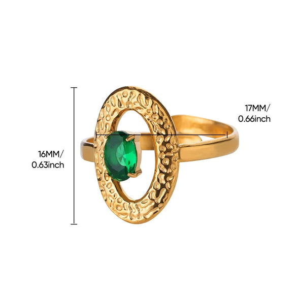 Wholesale Metal Imitation Emerald Inlaid Zircon Geometric Ring For Women Retro Fashion Style Copper Material Electroplating Treatment