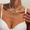 Wholesale Metal Imitation Pearl Star Geometric Clavicle Necklace With Electroplating For Women