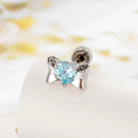Wholesale Metal Inlaid Heart Zircon Candy Bow Screw Twist Rod Piercing Earrings Unisex