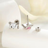 Wholesale Metal Inlaid Heart Zircon Candy Bow Screw Twist Rod Piercing Earrings Unisex