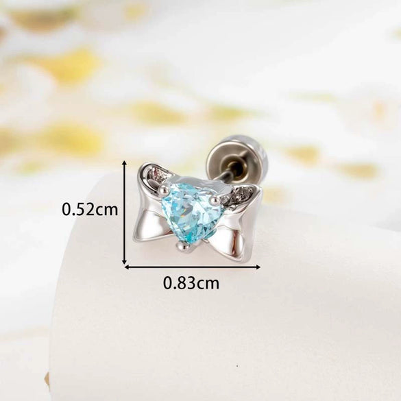 Wholesale Metal Inlaid Heart Zircon Candy Bow Screw Twist Rod Piercing Earrings Unisex