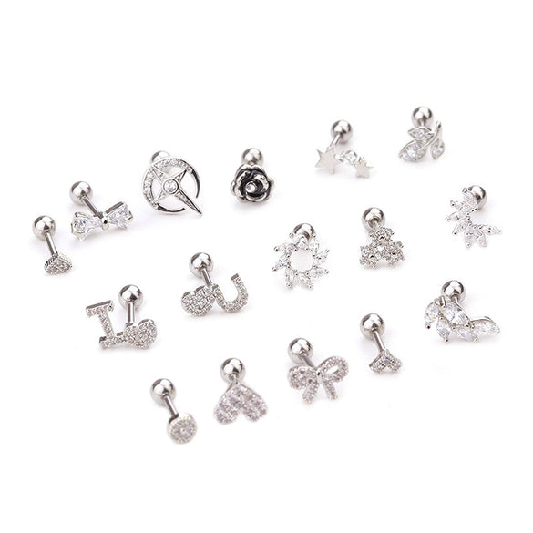 Wholesale Metal Inlaid Zircon Flower Style Ear Nail For Body Puncture