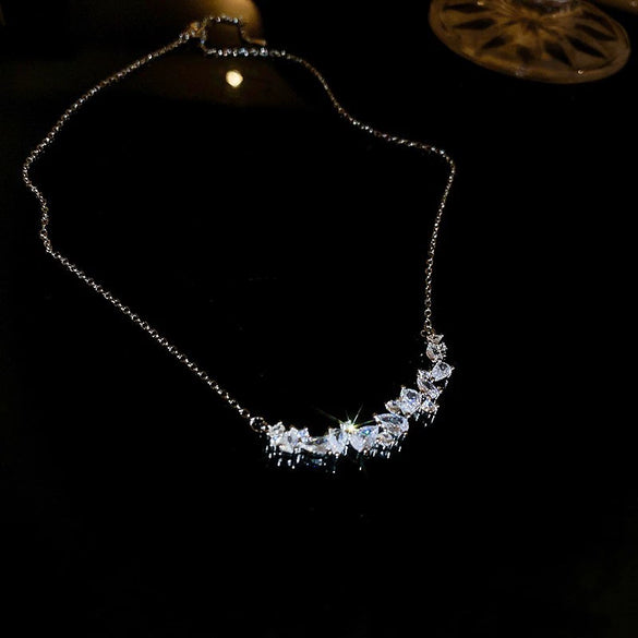 Wholesale Metal Inlaid Zircon Water Drop Vshaped Women's Light Luxury Necklace And Bracelet