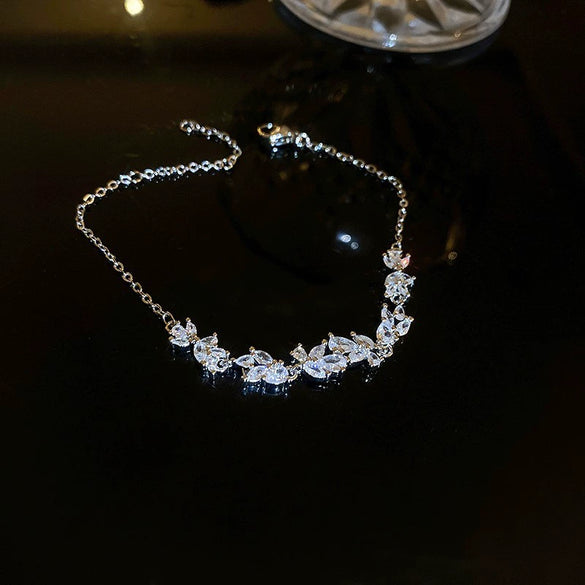 Wholesale Metal Inlaid Zircon Water Drop Vshaped Women's Light Luxury Necklace And Bracelet