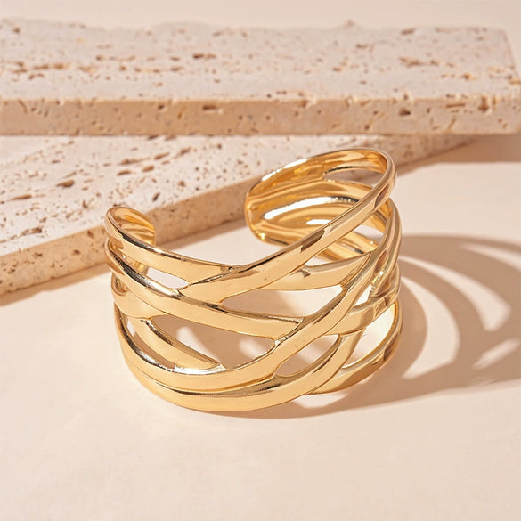 Wholesale Metal Irregular Geometric Opening Bracelet Electroplated Jewelry For Women