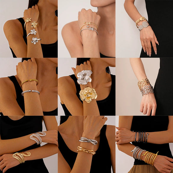 Wholesale Metal Irregular Geometric Opening Bracelet Electroplated Jewelry For Women
