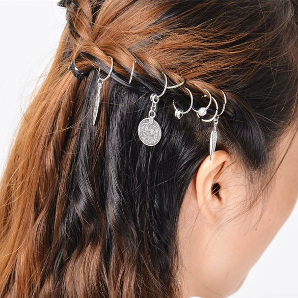 Wholesale Metal Jewelry Retro Geometric Braid Leaves Coin Hair Clip For Women
